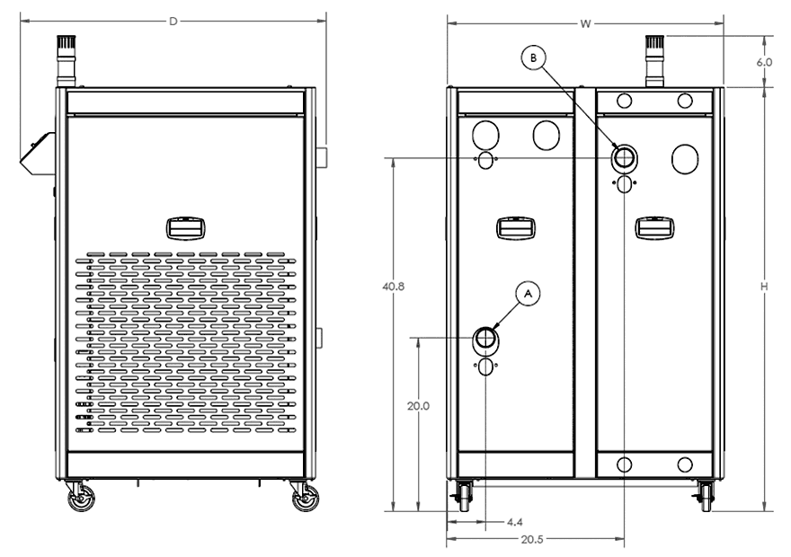 Upright Water Temperature Control Unit Outside View Drawing